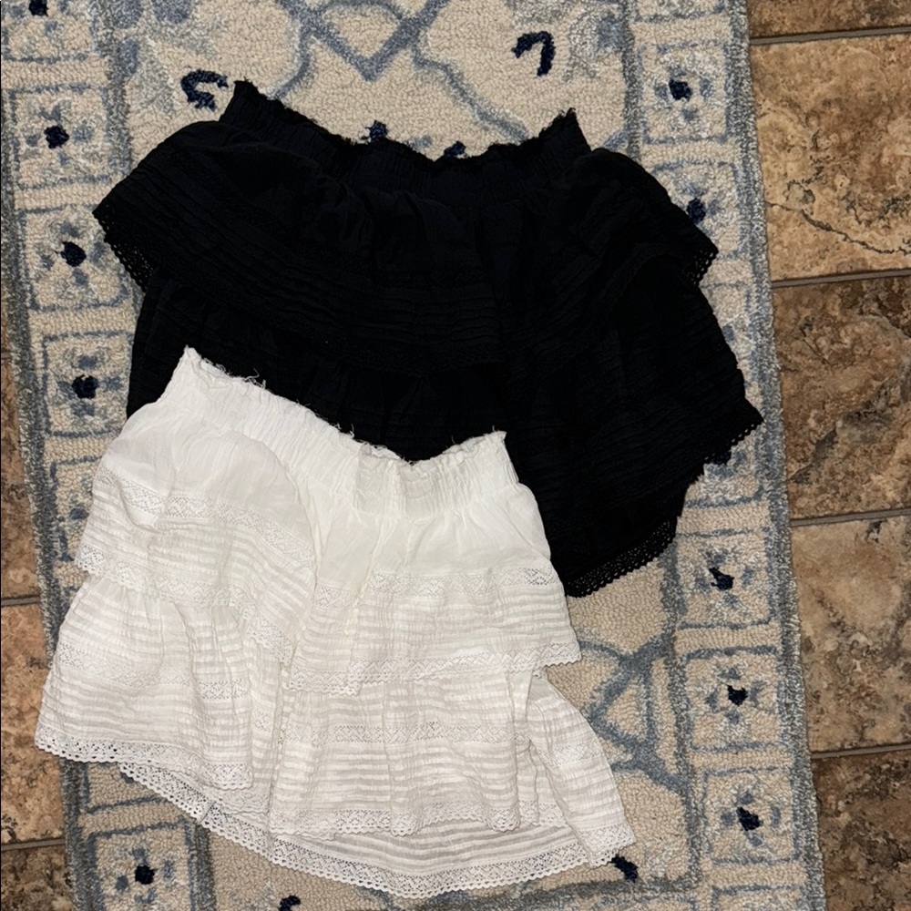 Aerie Tiered Black and White Ruffled Skirt Set